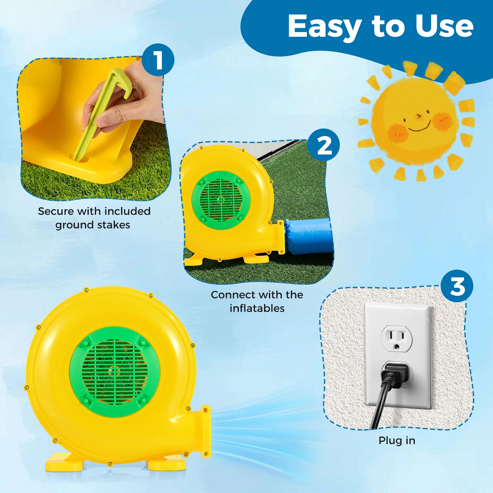 480W Bounce House Blower with Handle and Ground Stakes Air Blowers at Gallery Canada