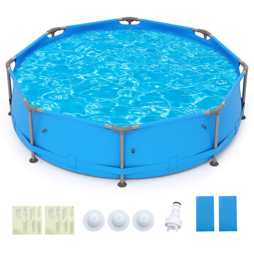 690/978/1158/1617 Gal Outdoor Family Swimming Pool with Metal Frame-10 x 10 ft, Blue