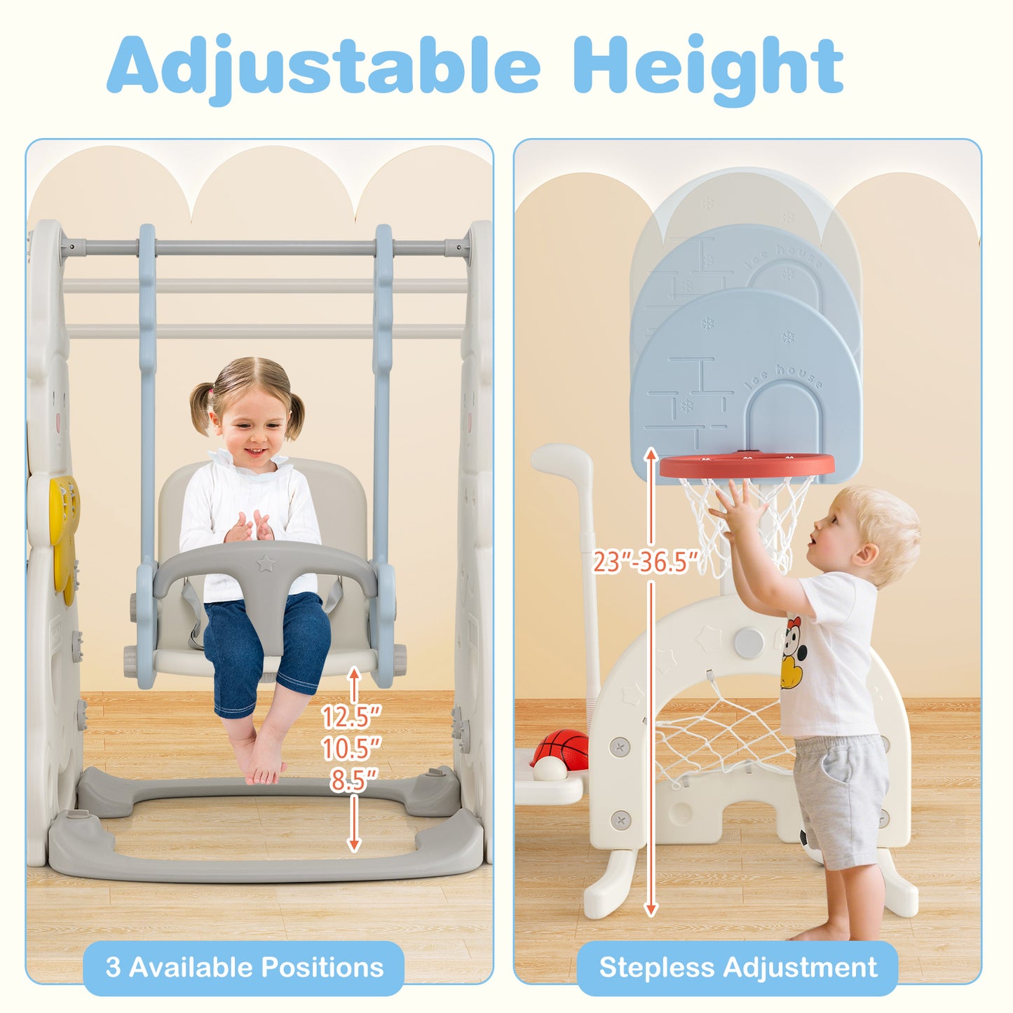 7 in 1 Toddler Slide and Swing Set with Height Adjustable Swing and Basketball Hoop, Multicolor Swing & Playsets at Gallery Canada