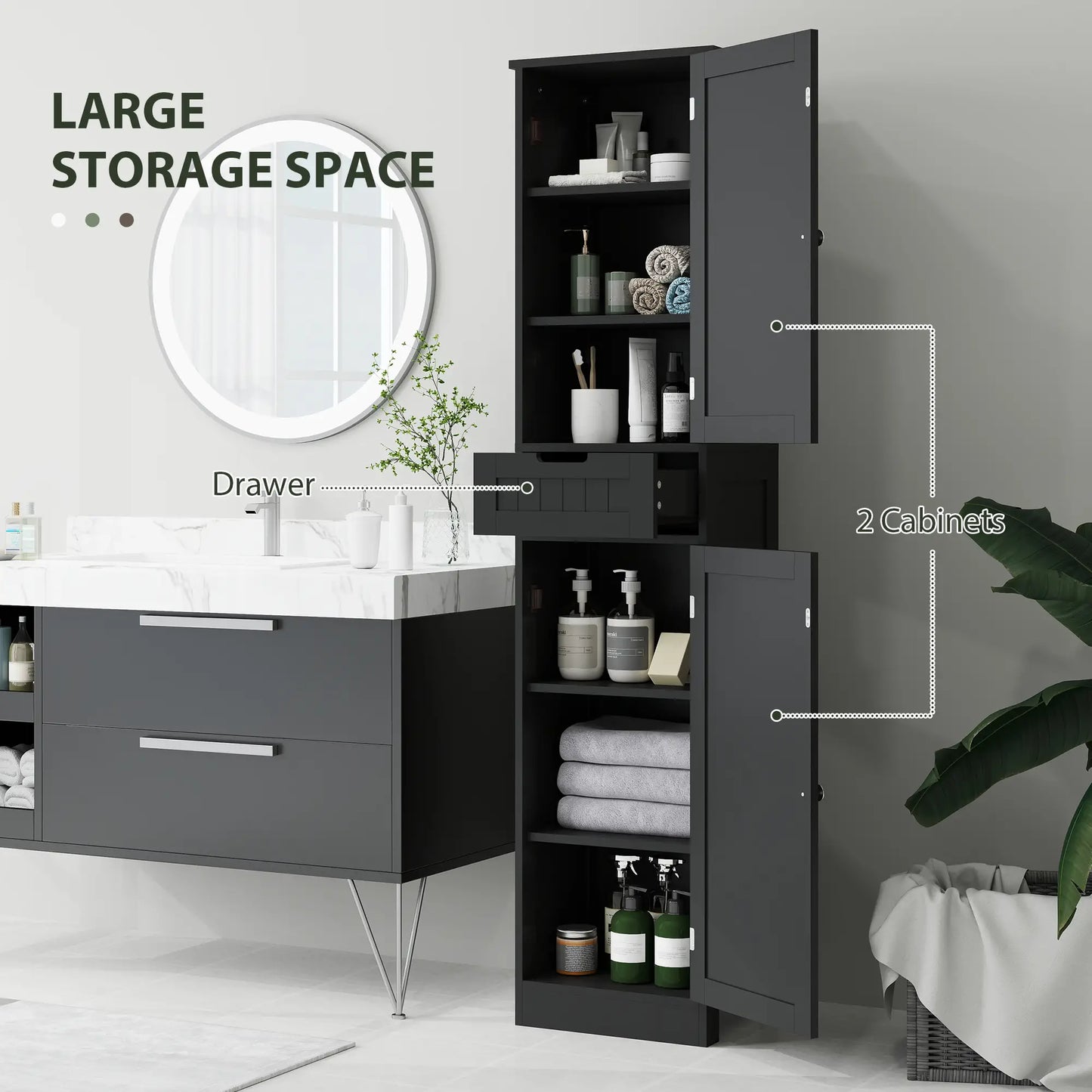 Freestanding Bathroom Cabinet, Drawer and 2 Doors, Tall Cupboard Bathroom Cabinets at Gallery Canada