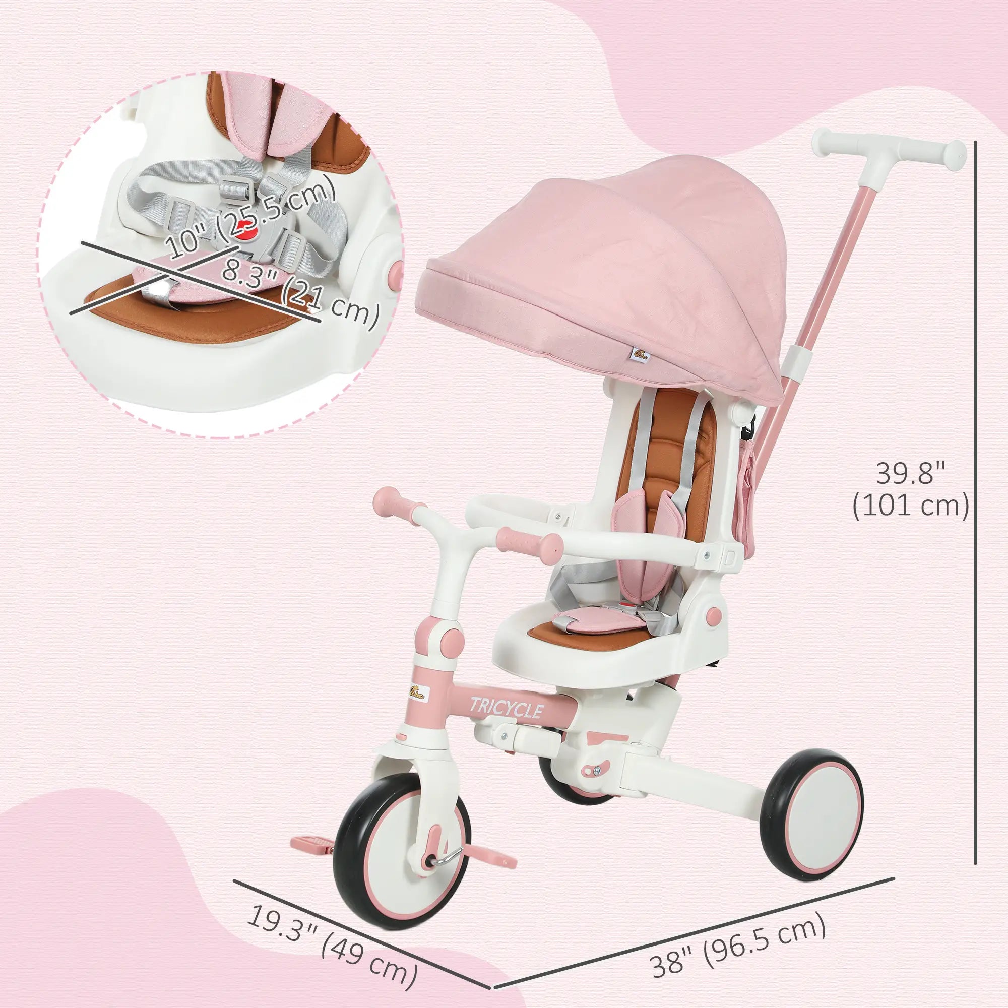7 in 1 Toddler Tricycle, Safety Harness, Adjustable Parent Handle, Pink Tricycles for Kids at Gallery Canada