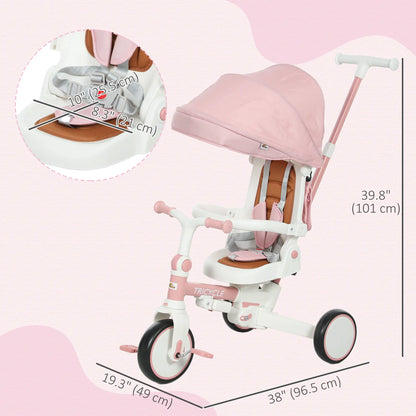 7 in 1 Toddler Tricycle, Safety Harness, Adjustable Parent Handle, Pink Tricycles for Kids at Gallery Canada