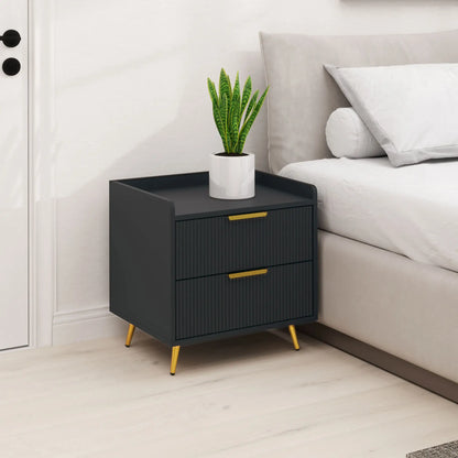 Black Bedside Table, Nightstand with 2 Drawers, Metal Legs, Black Bedside Tables at Gallery Canada
