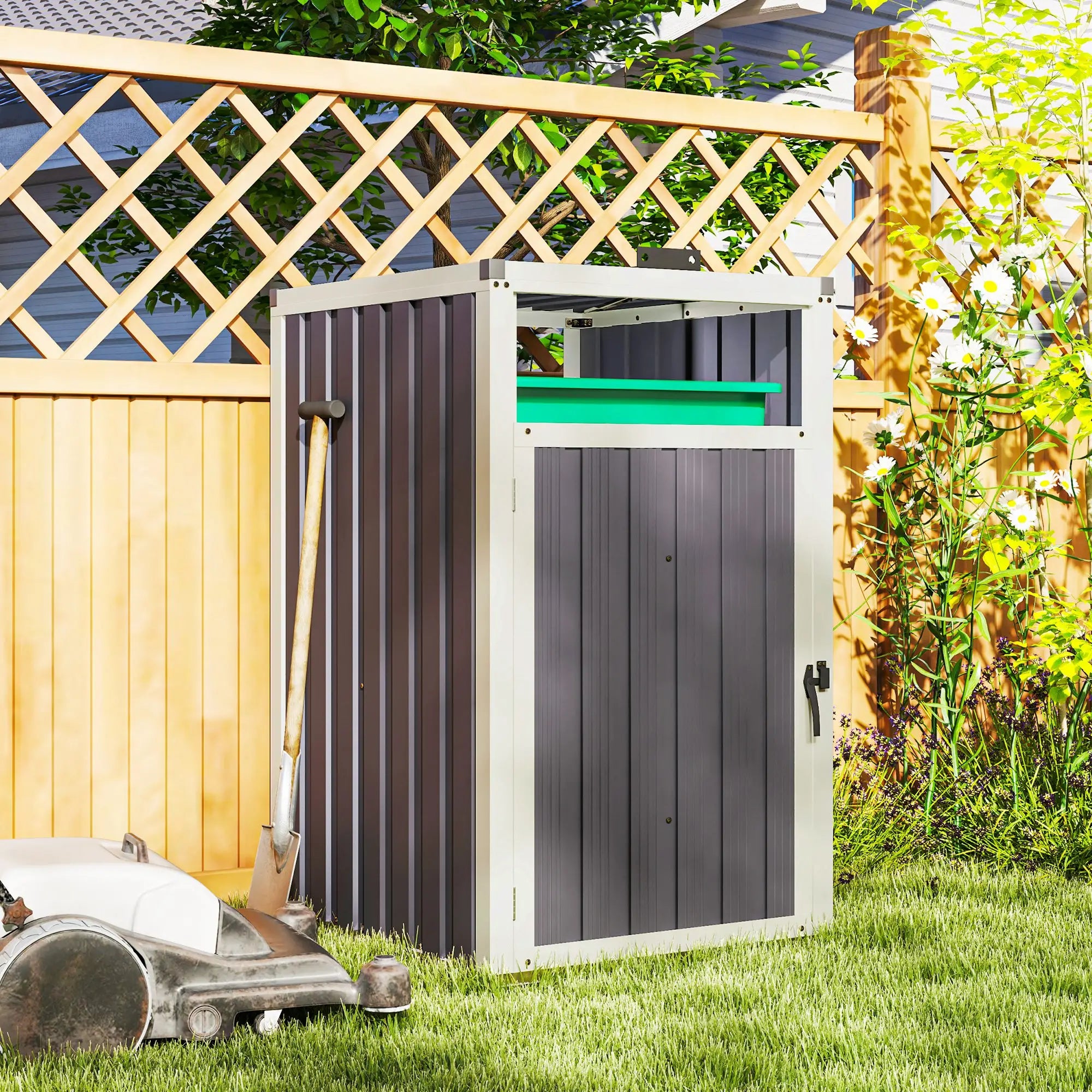 Lockable Outdoor Storage Shed, Single Garbage Bin, Galvanized Frame, Dark Grey Sheds at Gallery Canada