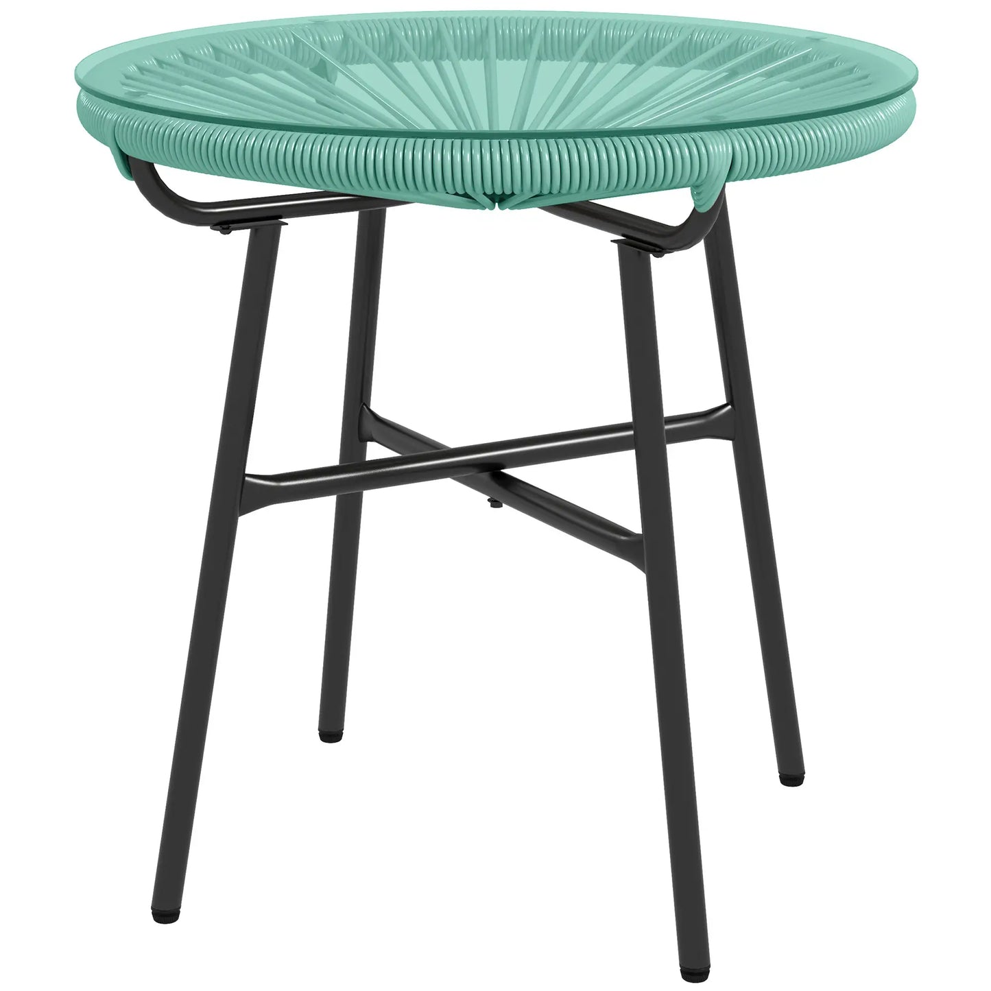 Round Outdoor Rattan Side Table, Tempered Glass Top, Light Green Patio Side Tables Black Frame, Light Green PE Rattan at Gallery Canada