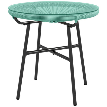 Round Outdoor Rattan Side Table, Tempered Glass Top, Light Green Patio Side Tables Black Frame, Light Green PE Rattan at Gallery Canada