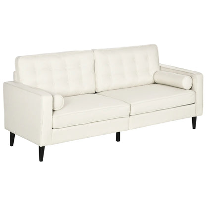 Mid-Century Sofa, Button-Tufted Back, Velvet Fabric, Cream White 3-Seater Sofas at Gallery Canada