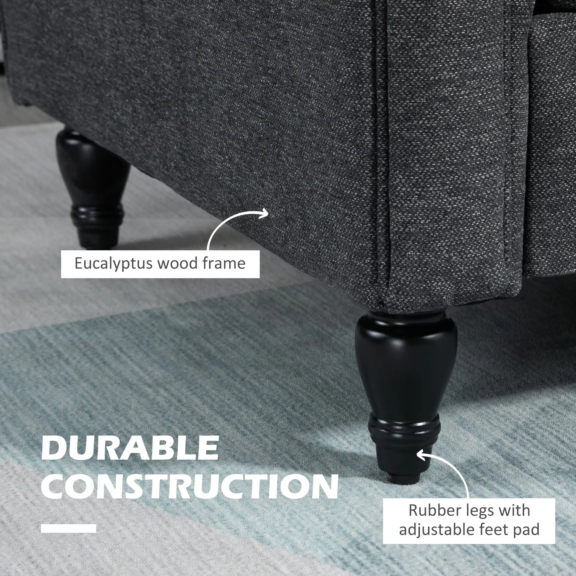 Vintage Loveseat, Upholstered Chenille 2 Seater Sofa, Dark Grey 2-Seater Sofas at Gallery Canada