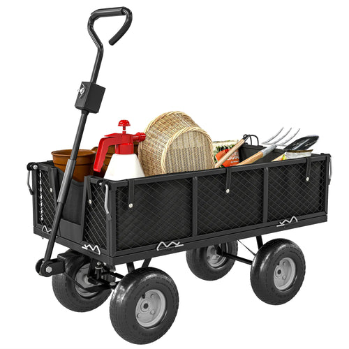 Steel Garden Cart, Utility Wagon, Removable Liner, Quick-Release Sides, 10