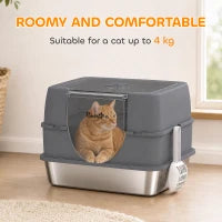 Stainless Steel Cat Litter Box with Lid, High Sided, Scoop