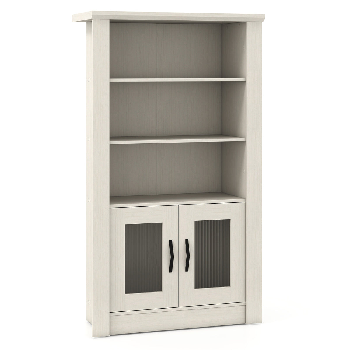 48.5" 4-Tier Bookcase, Translucent Fluted Doors, White