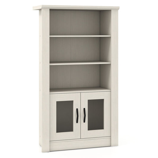 48.5" 4-Tier Bookcase with 2 Fluted Doors, White Bookcases White at Gallery Canada