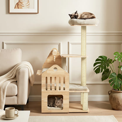 Arbre à chat en bois massif « 48,5 », beige