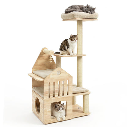 Arbre à chat en bois massif « 48,5 », beige