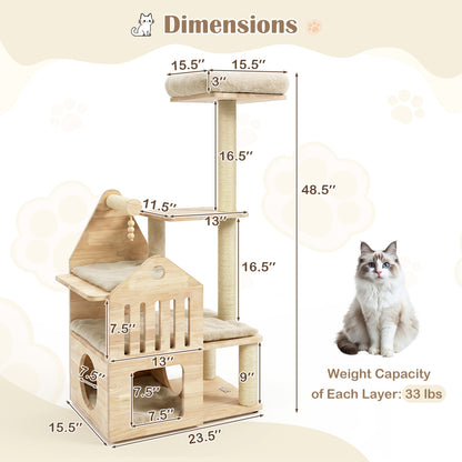 Arbre à chat en bois massif « 48,5 », beige