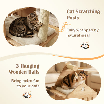 Arbre à chat en bois massif « 48,5 », beige