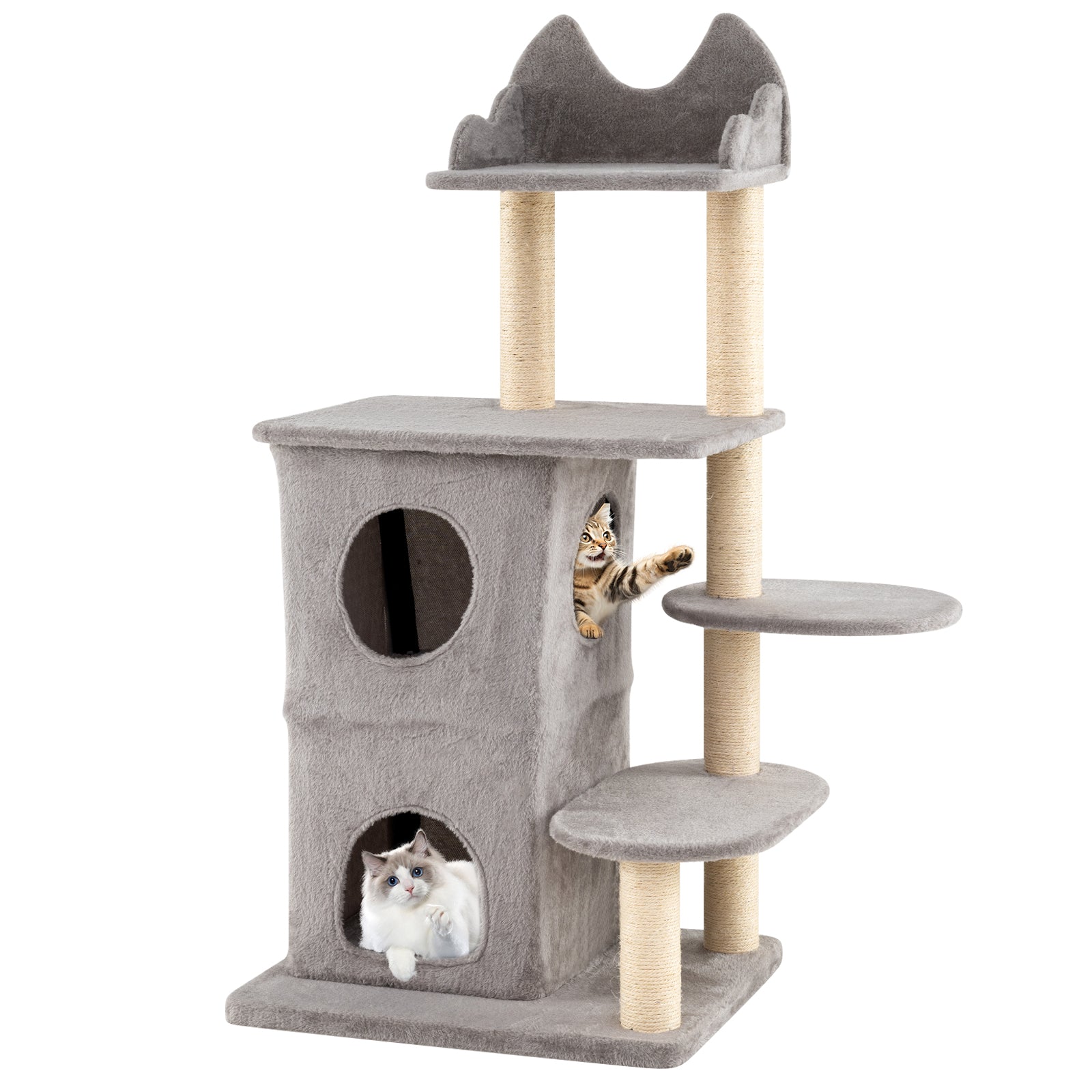 48.5 inch Cat Tree with 2-story Condo and 3 Hideaway Caves for Large Cats, Gray Cat Trees Condos & Scratchers Gray at Gallery Canada