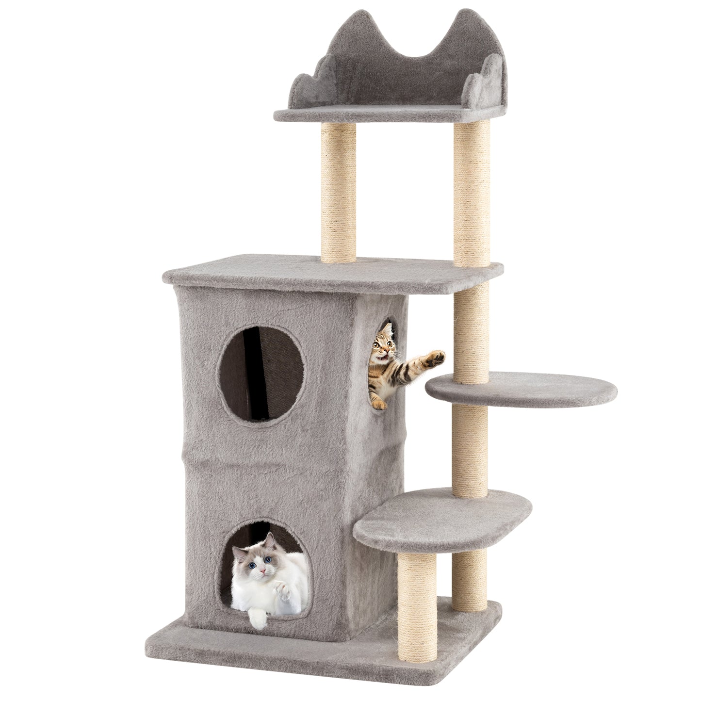 48.5 Inch Cat Tree, 2-Story Condo, 3 Hideaway Caves, Large Cats, Gray Cat Trees Condos & Scratchers Gray at Gallery Canada
