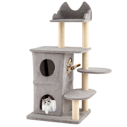 48.5 Inch Cat Tree, 2-Story Condo, 3 Hideaway Caves, Large Cats, Gray Cat Trees Condos & Scratchers Gray at Gallery Canada