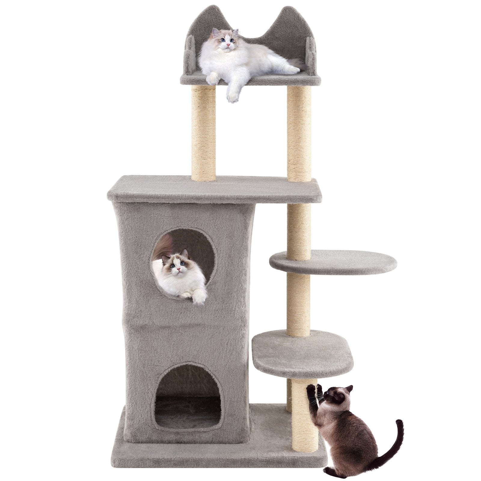 48.5 inch Cat Tree with 2-story Condo and 3 Hideaway Caves for Large Cats, Gray Cat Trees Condos & Scratchers at Gallery Canada