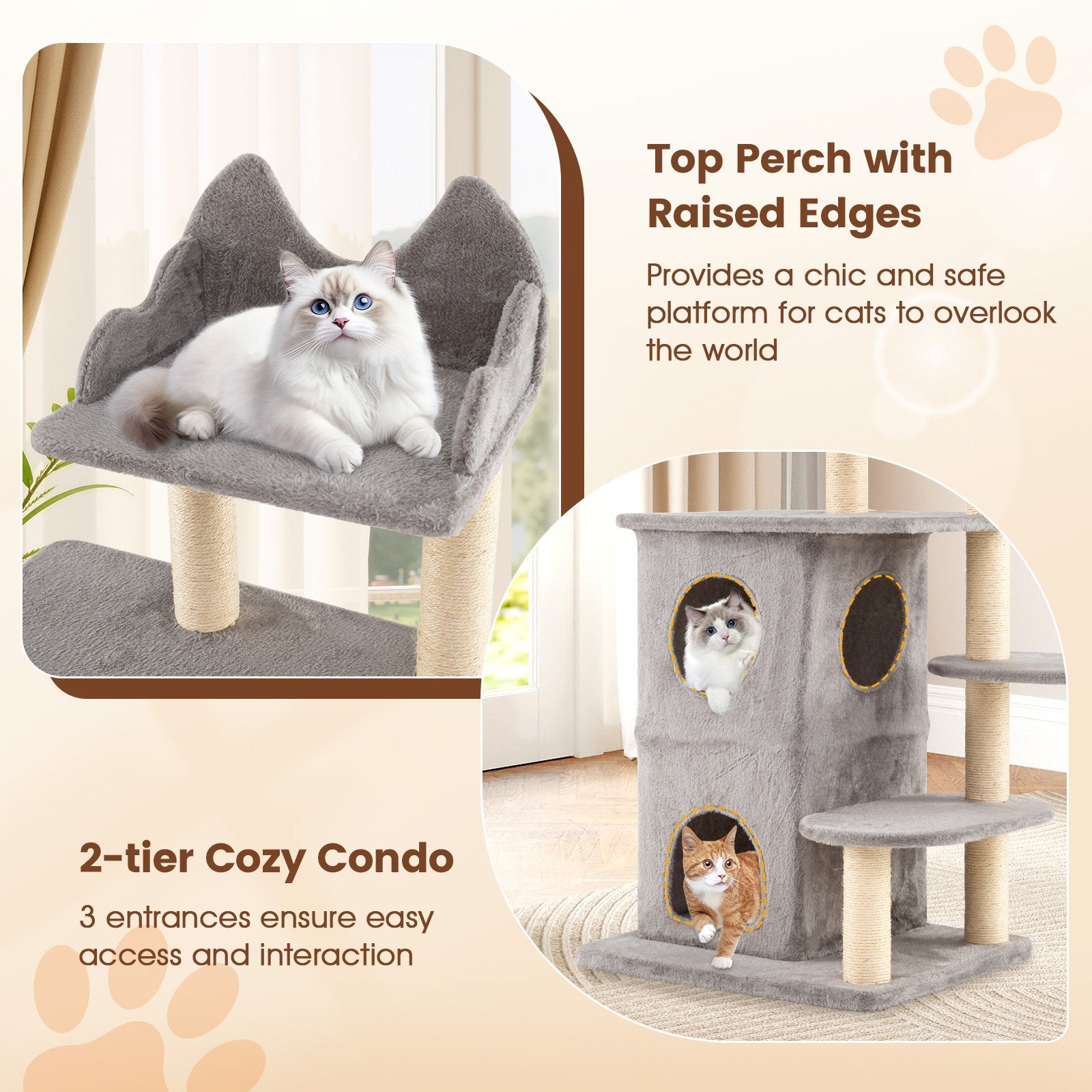48.5 inch Cat Tree with 2-story Condo and 3 Hideaway Caves for Large Cats, Gray Cat Trees Condos & Scratchers at Gallery Canada