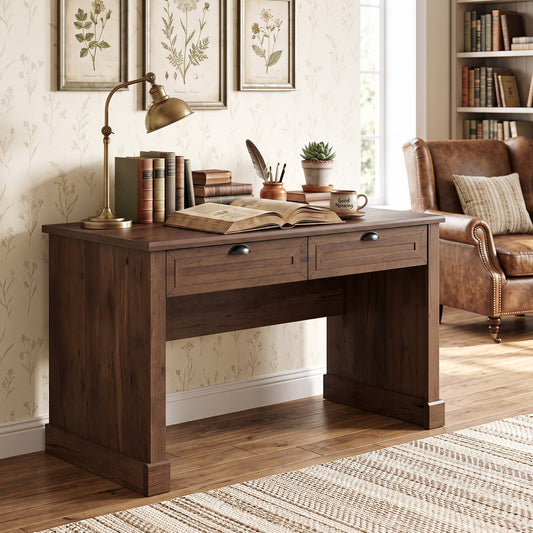 48" Farmhouse Desk, Brown Office Desks Brown at Gallery Canada