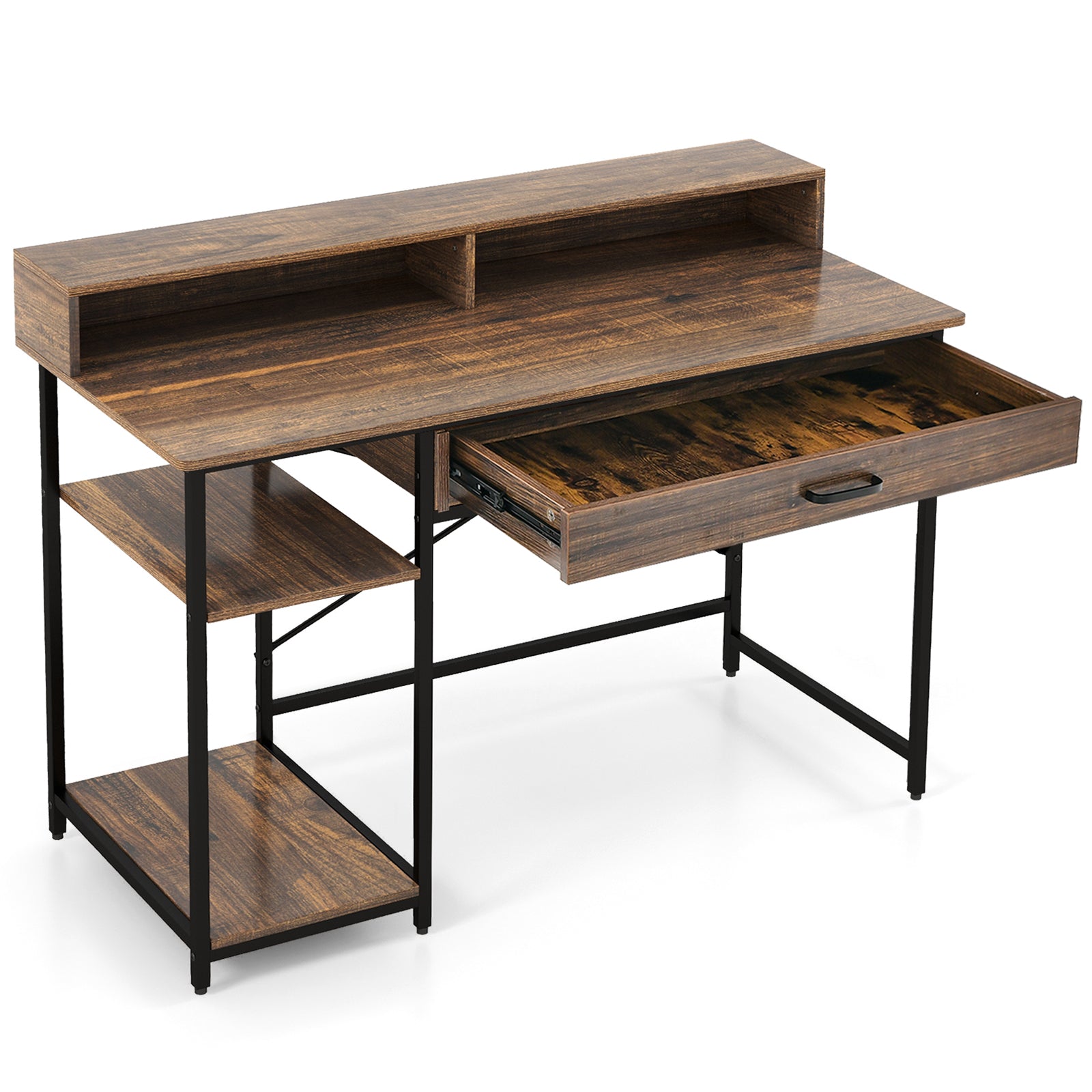 48 Inch Computer Desk With Monitor Stand, Drawer, Shelves, Rustic Brown Computer Desks at Gallery Canada