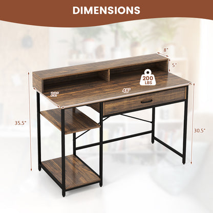 48 Inch Computer Desk With Monitor Stand, Drawer, Shelves, Rustic Brown Computer Desks at Gallery Canada