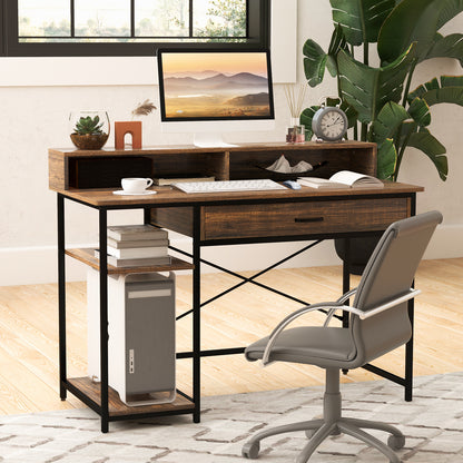 48 Inch Computer Desk With Monitor Stand, Drawer, Shelves, Rustic Brown Computer Desks at Gallery Canada