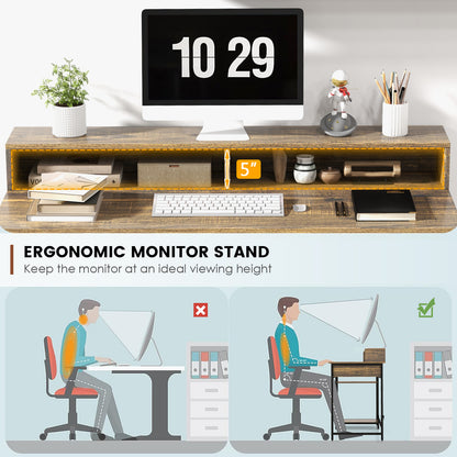 48 Inch Computer Desk With Monitor Stand, Drawer, Shelves, Rustic Brown Computer Desks at Gallery Canada