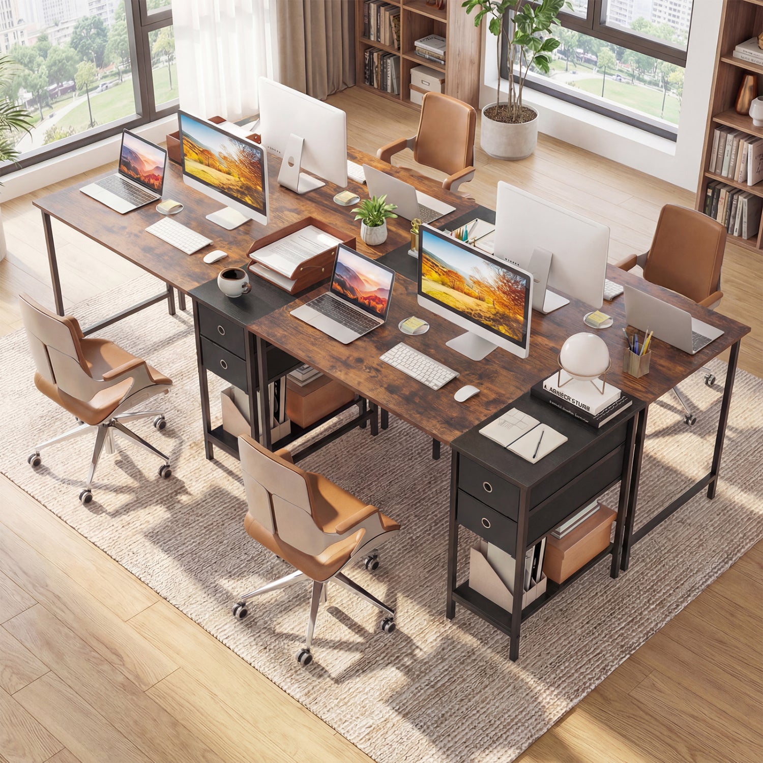 48 Inch Computer Desk with 2 Fabric Drawers Industrial Home Office Desk, Rustic Brown Computer Desks at Gallery Canada