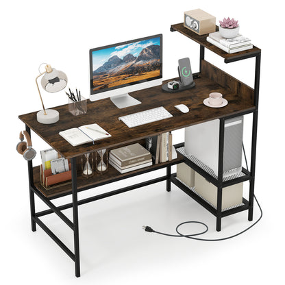 48 Inch Computer Desk, Power Outlets, Storage Shelves, Brown Computer Desks at Gallery Canada
