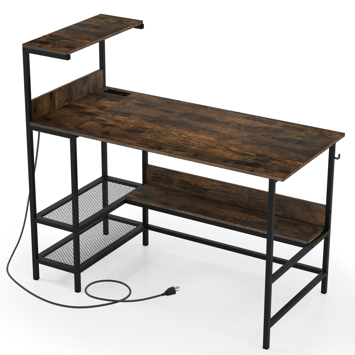 48 Inch Computer Desk, Power Outlets, Storage Shelves, Brown Computer Desks at Gallery Canada