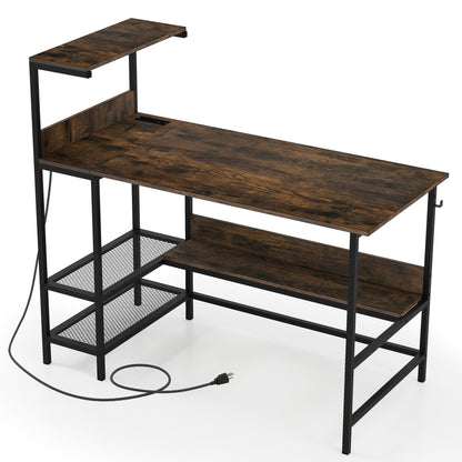 48 Inch Computer Desk, Power Outlets, Storage Shelves, Brown Computer Desks at Gallery Canada
