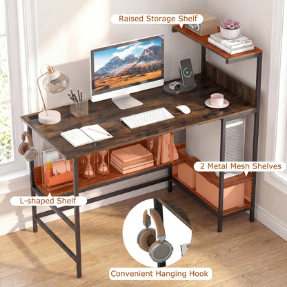 48 Inch Computer Desk, Power Outlets, Storage Shelves, Brown Computer Desks at Gallery Canada