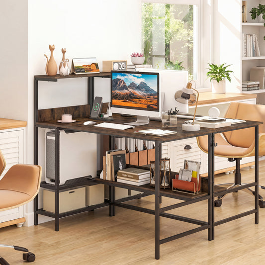 48 Inch Computer Desk, Power Outlets, Storage Shelves, Brown Computer Desks Rustic Brown at Gallery Canada