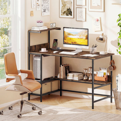 48 Inch Computer Desk, Power Outlets, Storage Shelves, Brown Computer Desks at Gallery Canada