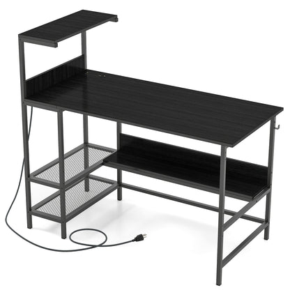 48 Inch Computer Desk With Power Outlets, Storage Shelves, Black Computer Desks Black at Gallery Canada