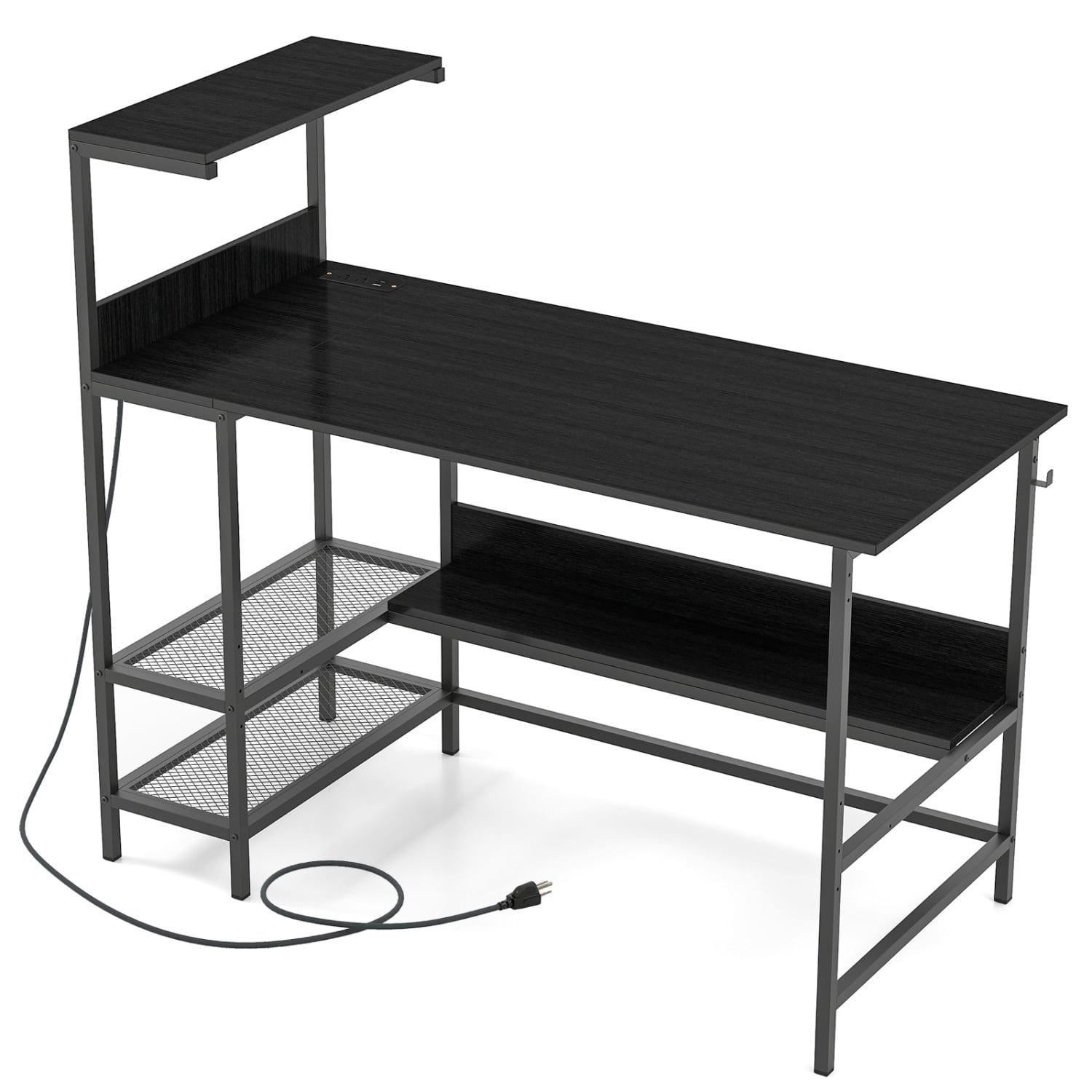 48 Inch Computer Desk With Power Outlets, Storage Shelves, Black Computer Desks Black at Gallery Canada