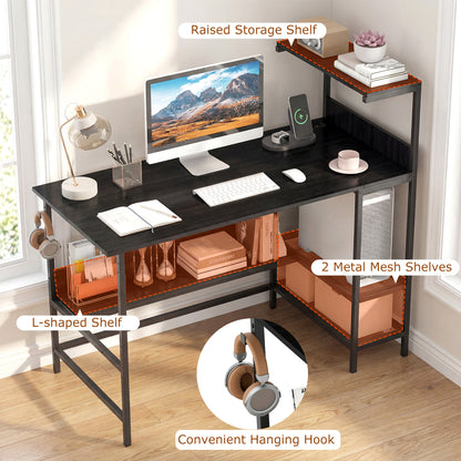 48 Inch Computer Desk With Power Outlets, Storage Shelves, Black Computer Desks at Gallery Canada