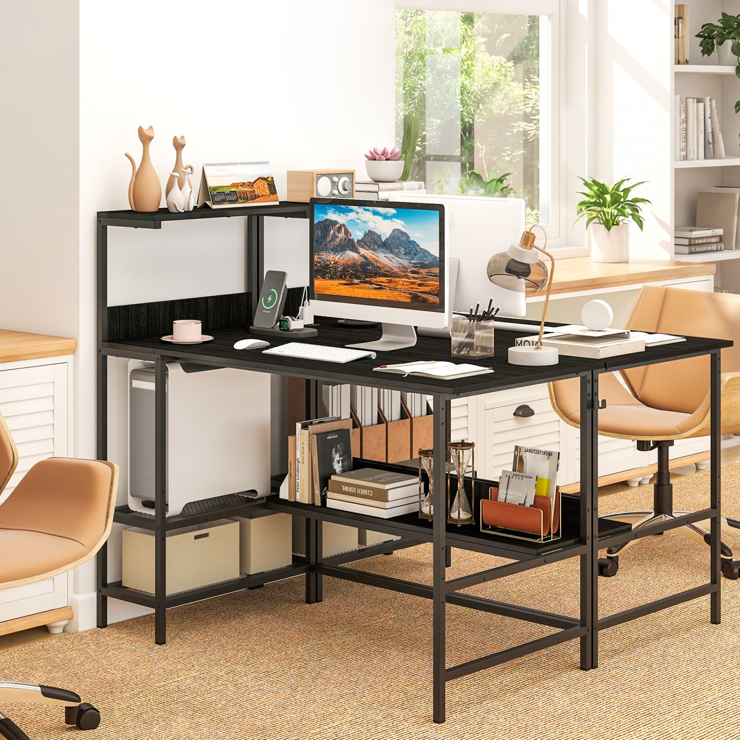 48 Inch Computer Desk With Power Outlets, Storage Shelves, Black Computer Desks at Gallery Canada