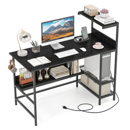 48 Inch Computer Desk With Power Outlets, Storage Shelves, Black Computer Desks at Gallery Canada