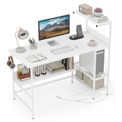 48 Inch Computer Desk With Power Outlets, Storage Shelves, White Computer Desks at Gallery Canada