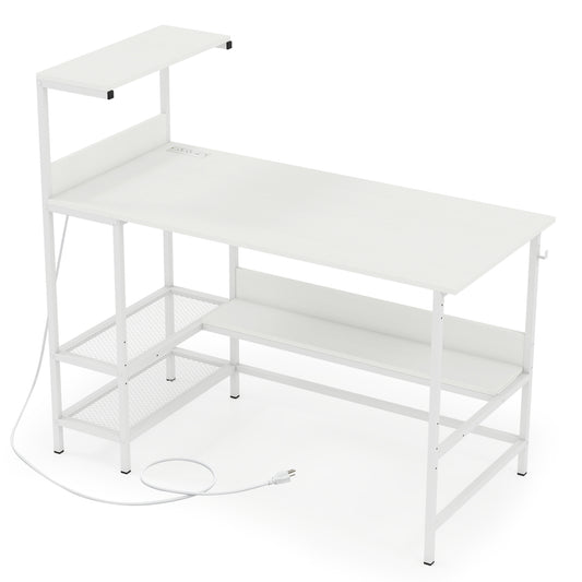 48 Inch Computer Desk With Power Outlets, Storage Shelves, White Computer Desks White at Gallery Canada