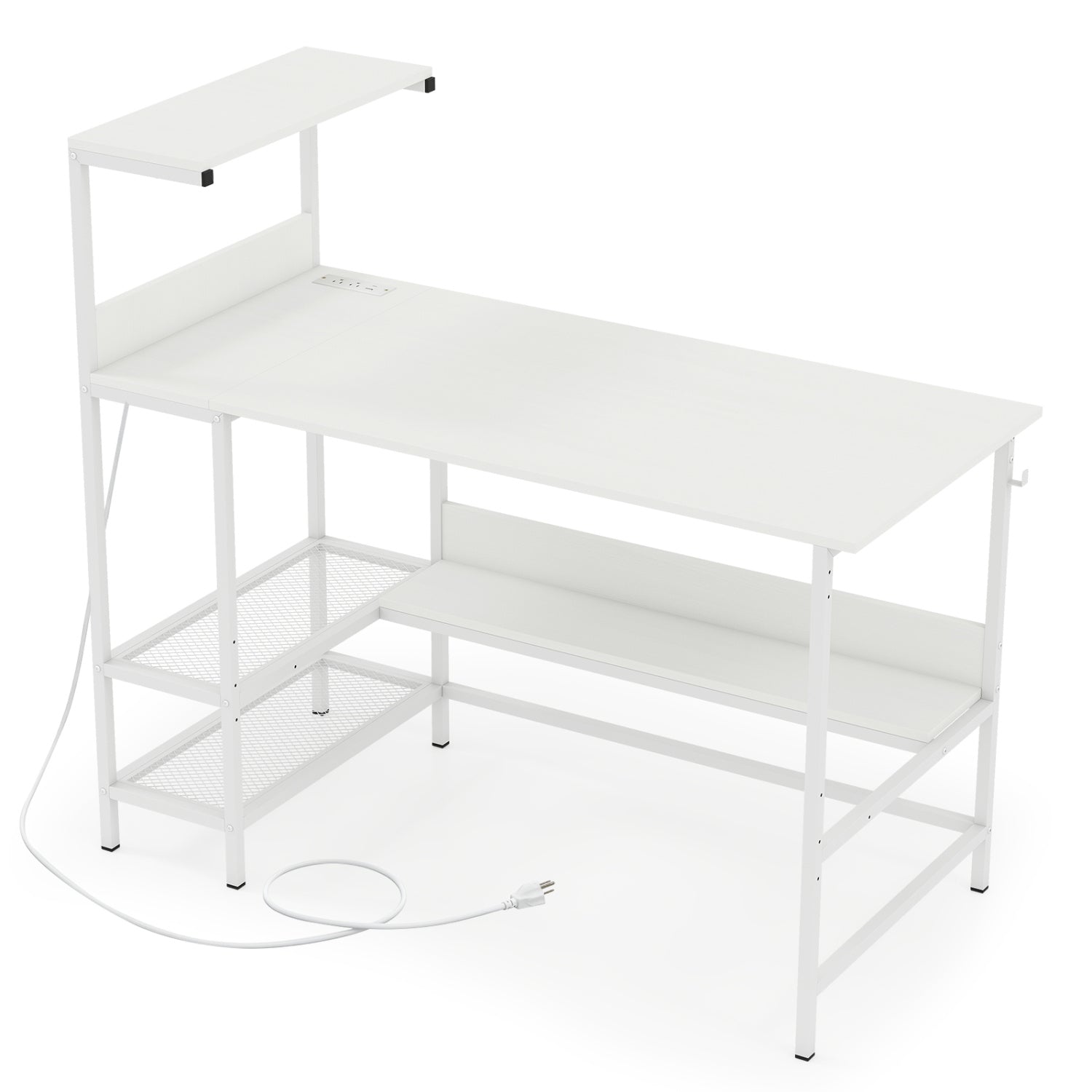 48 Inch Computer Desk With Power Outlets, Storage Shelves, White Computer Desks at Gallery Canada