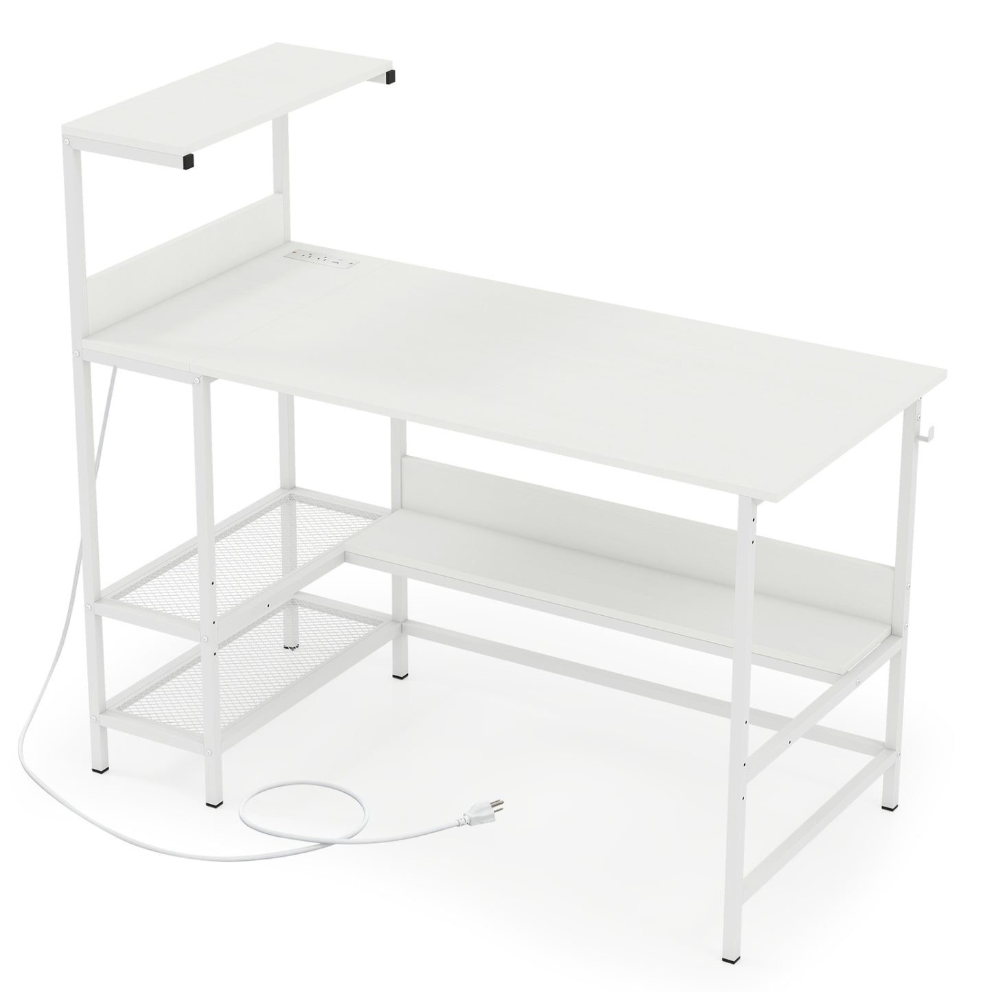 48 Inch Computer Desk With Power Outlets, Storage Shelves, White Computer Desks at Gallery Canada