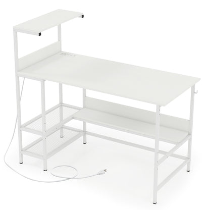 48 Inch Computer Desk With Power Outlets, Storage Shelves, White Computer Desks at Gallery Canada