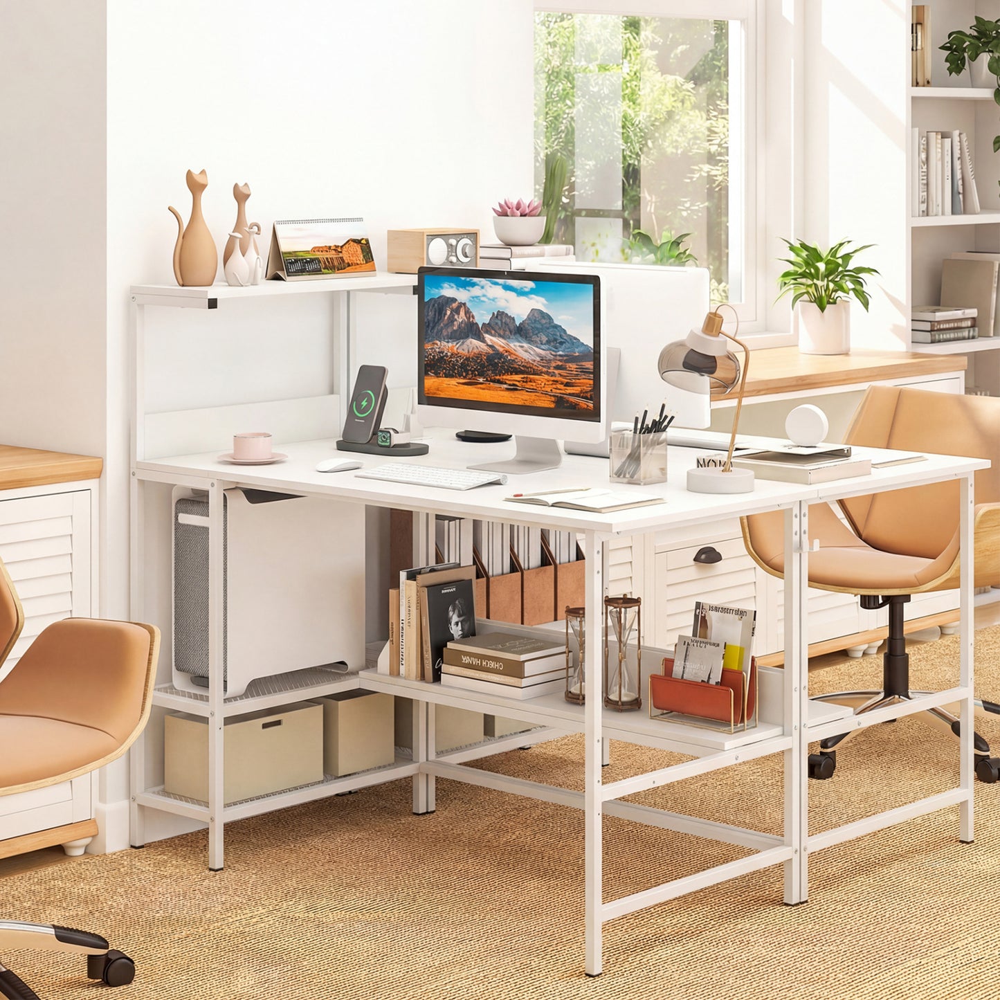 48 Inch Computer Desk With Power Outlets, Storage Shelves, White Computer Desks at Gallery Canada