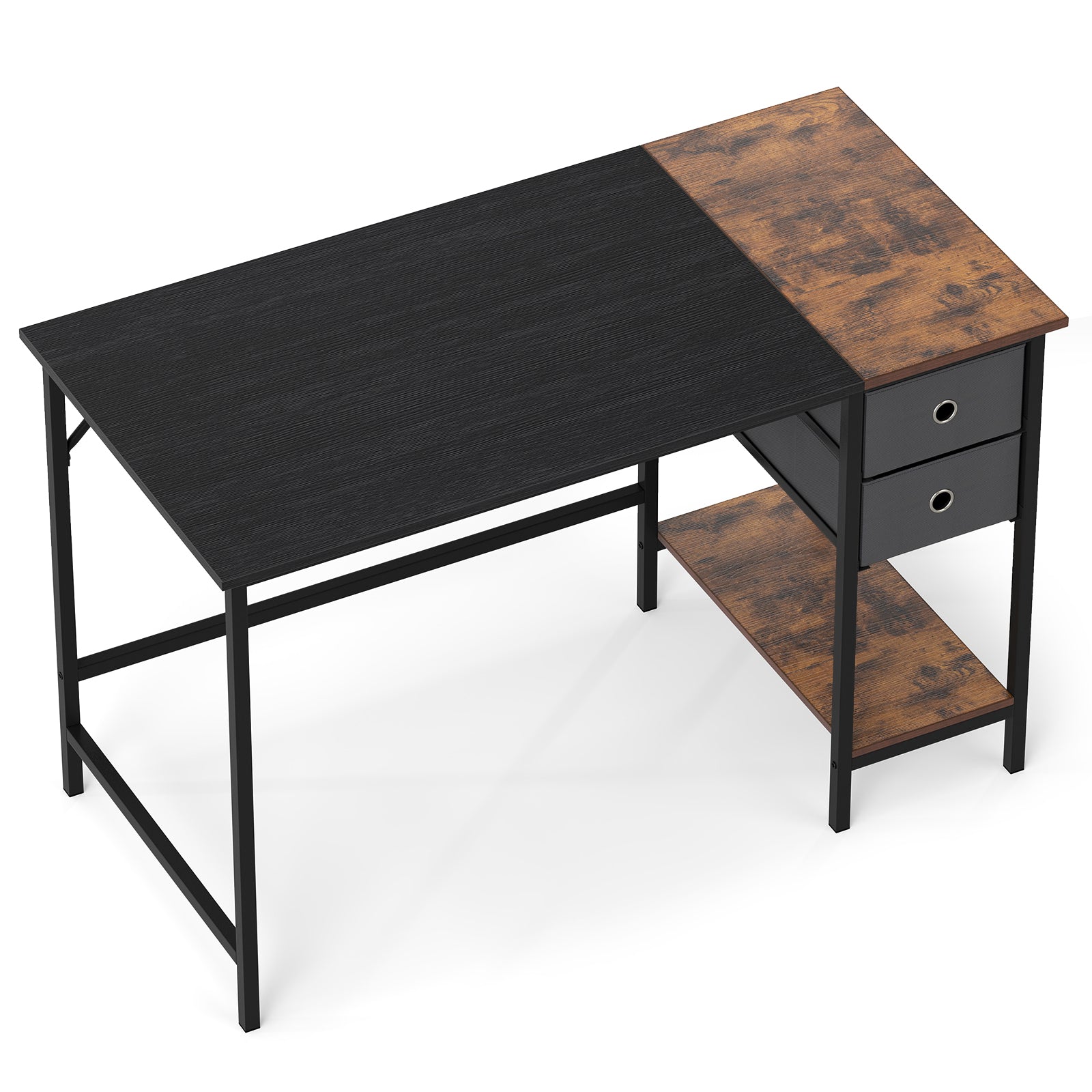 48 Inch Computer Desk, 2 Fabric Drawers, Industrial Home Office, Black Computer Desks at Gallery Canada