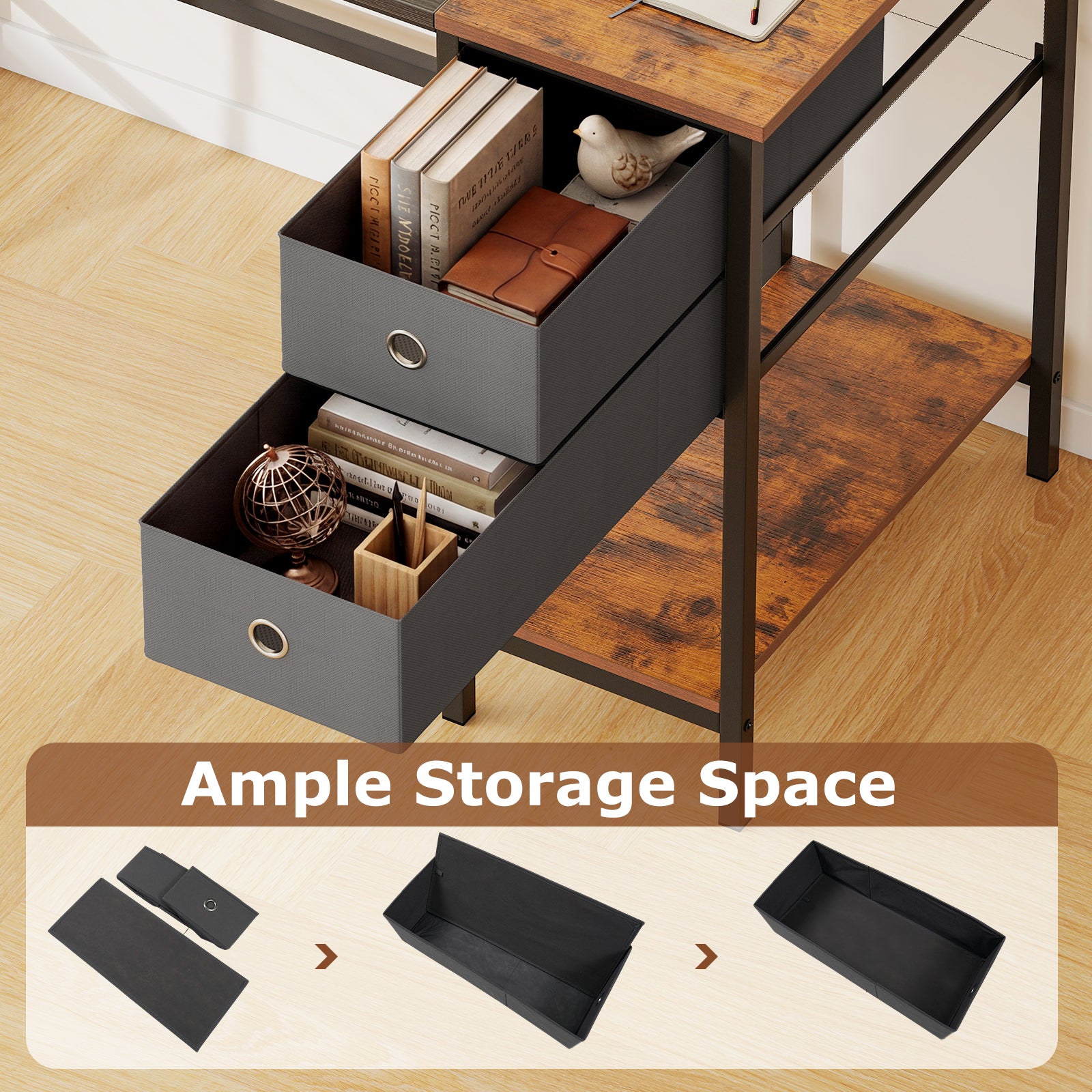 48 Inch Computer Desk, 2 Fabric Drawers, Industrial Home Office, Black Computer Desks at Gallery Canada